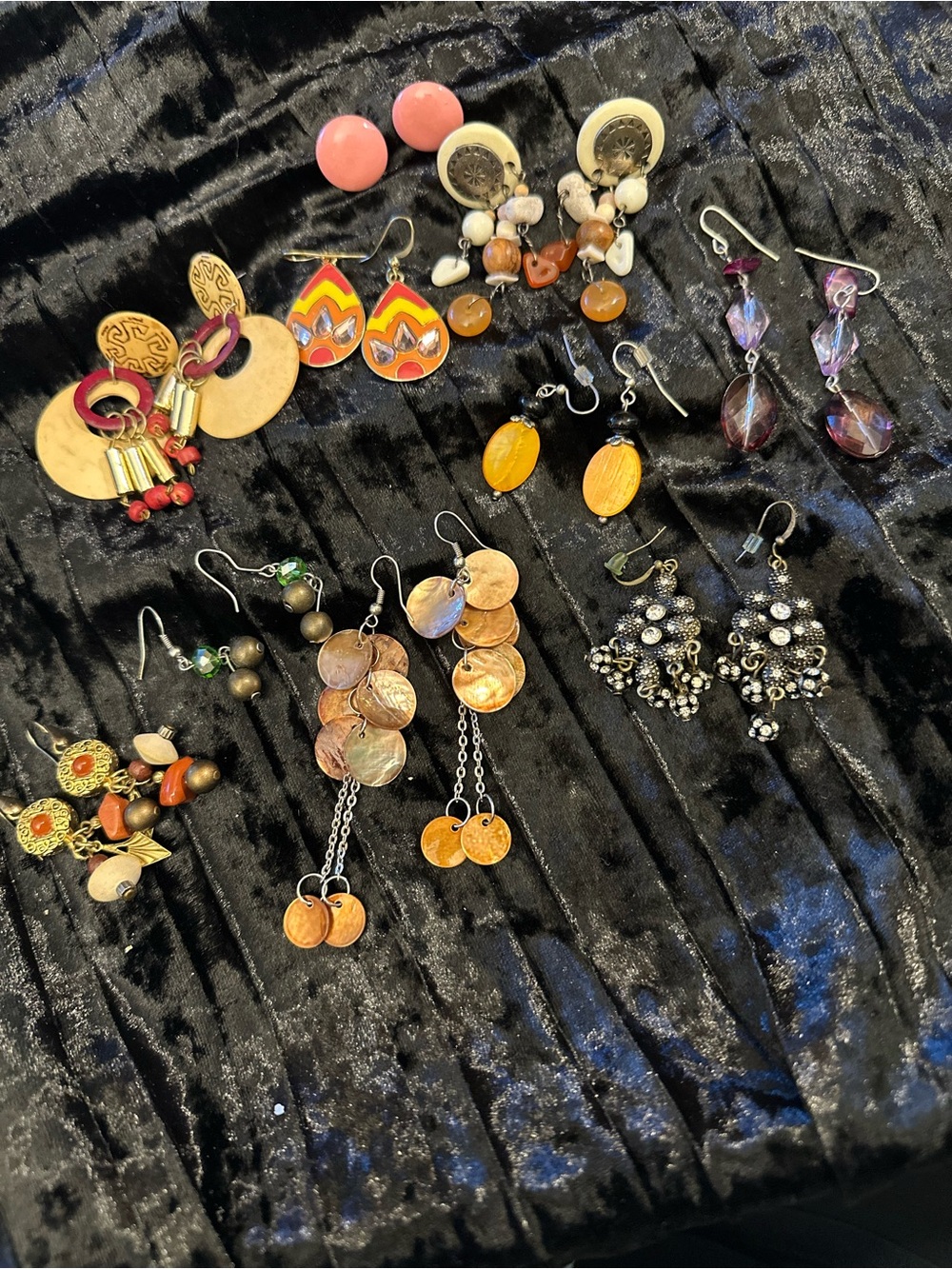 Mixed-Vintage Mixed Material Earrings Lot of 10 pair pierced